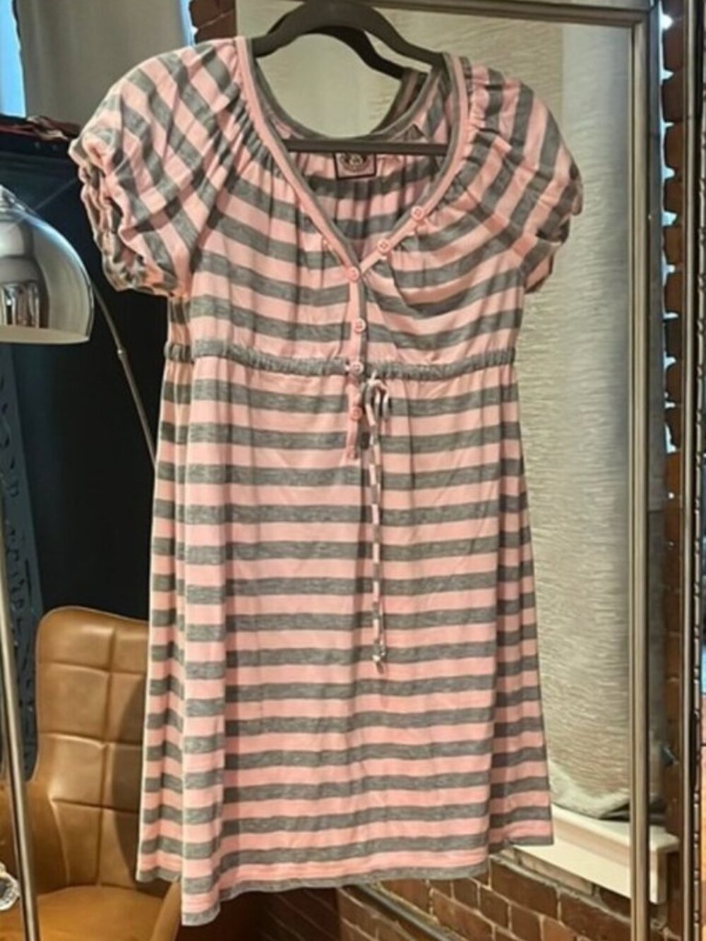 Juicy Couture Pink & Gray Striped Cotton Sundress